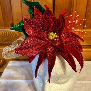 Festive Red Poinsettia Headband